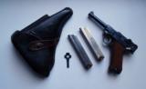 1918 DWM MILITARY GERMAN LUGER RIG WITH 2 MATCHING NUMBERED MAGAZINES - 1 of 13