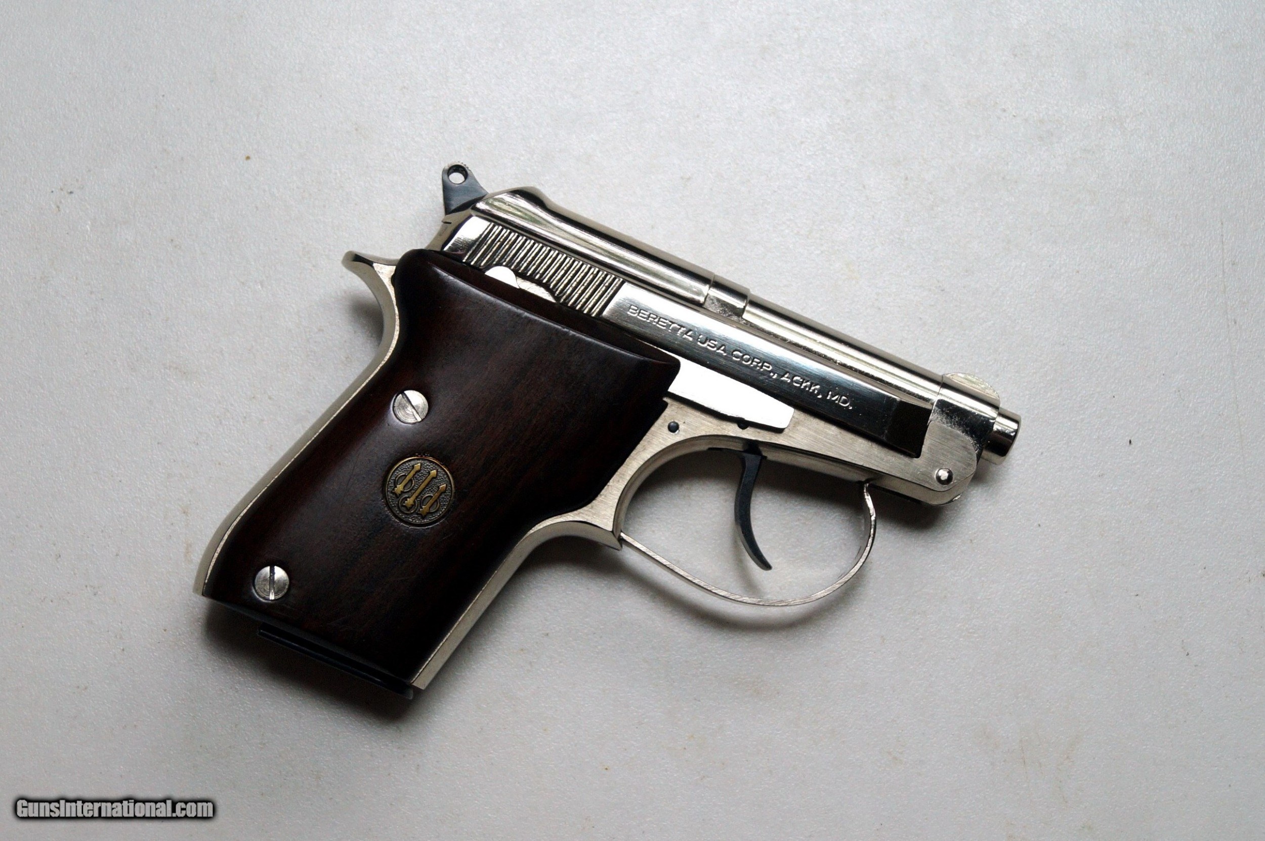 Beretta Model 21a Nickel Finish With Wood Grips Mint Condition