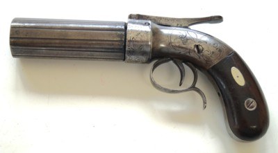 STOCKING & COMPANY ENGRAVED PEPPERBOX / BELLY GUN WITH DISPLAY CASE