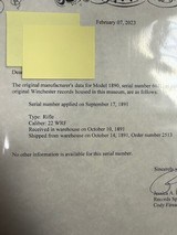 Winchester Model 1890, 22 WRF, First Year Solid Frame - 14 of 15