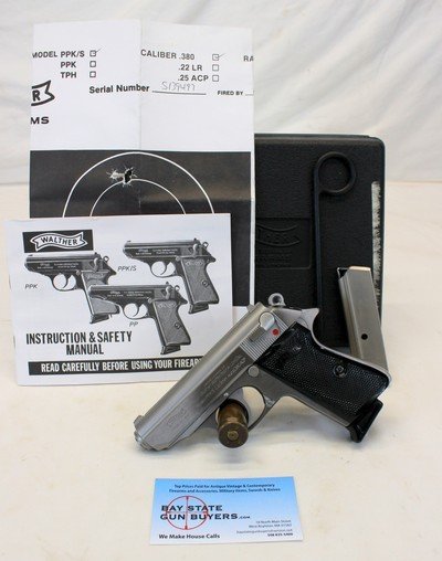 1996 Interarms WALTHER PPK/S semi-auto pistol .380acp Case, Manual, (2) Mags & Target