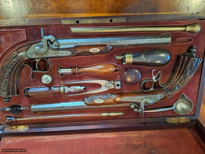 Belgian. Percussion Target Pistols, with case and accessories