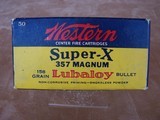 Full box of Pre-War Western SuperX .357 Magnum Ammo, Very Collectible - 1 of 6