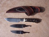 Engraved, gold line work, Stag Handle Interchangeable Blade Custom Hand Made Knife with 3 Blades