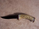 Stag Handle Hand Made Knife, Housed in an Elk Antler Case - 3 of 10