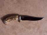 Stag Handle Hand Made Knife, Housed in an Elk Antler Case - 2 of 10