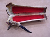 Stag Handle Hand Made Knife, Housed in an Elk Antler Case - 8 of 10