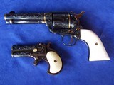 Colt SAA .45 and Remington O/U Derringer .41 Engraved & Gold Inlay with Ivory Grips - 5 of 20