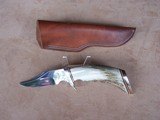 Dunn Hand Made Bowie Knife, Stag Handle with Heavy Leather Sheath 11