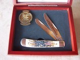 Case NRA Life Member Two blade folding knife with stage handles. Also included is NRA Life Member pin. Cherry wood case. - 2 of 4