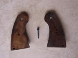 Colt New Service Revolver re-placement checkered wood grips w/screw - 2 of 4