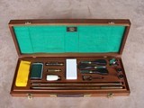 British 12 GA. Shotgun Gun Cleaning case with all accessories. Nickel Oil Bottle, Snap Caps & Shell Remover Tool. Brushes, Cleaning Fluid & Wooden Rod - 2 of 11