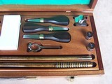 British 12 GA. Shotgun Gun Cleaning case with all accessories. Nickel Oil Bottle, Snap Caps & Shell Remover Tool. Brushes, Cleaning Fluid & Wooden Rod - 3 of 11