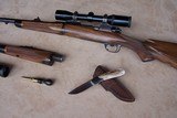 Gary Stiles Switch Barrel Mauser action rifle in .25-06 and .35 Whelen with 1 1/2-4 1/2 and 3-9 Swarovski scopes in Huey Trunk Case W/Accessories - 13 of 18