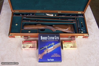 Gary Stiles Switch Barrel Mauser action rifle in .25-06 and .35 Whelen with 1 1/2-4 1/2 and 3-9 Swarovski scopes in Huey Trunk Case W/Accessories