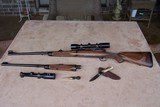 Gary Stiles Switch Barrel Mauser action rifle in .25-06 and .35 Whelen with 1 1/2-4 1/2 and 3-9 Swarovski scopes in Huey Trunk Case W/Accessories - 12 of 18