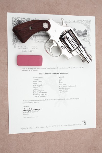 Nickel Colt Detective Special from 1937 owned by Hardin, Montana Undersheriff W.S. Brooks, includes Badge & Photo - Image 1 of 15