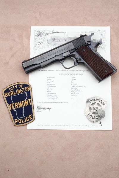 Colt Super .38 sold to Burlington, VT Police Dept. in 1936, included Archive Letter