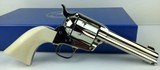 Colt SAA, 38-40, 4 3/4”, Nickel, 1pc. Ivory grips, N.I.B, Fire Blue Pkg. - 6 of 15