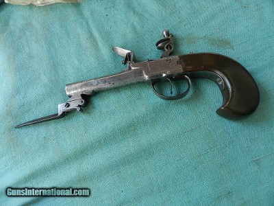 Eary European Snap Bayonet Flintlock Pocket Pistol