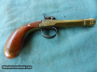 European Engraved Brass Frame Boot Pwercussion Derringer