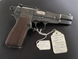Fabrique Nationale Pre war Belgium Browning Model 35 9 MM. Tangent rear sight. Slotted for stock. LOWER LOWER PRICE