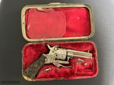 Scarce Tiny Folding Trigger Pinfire Revolver w/Period case. Interesting story. EVEN LOWER LOWER PRICE