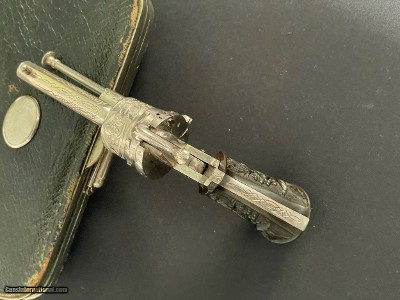 Scarce Tiny Folding Trigger Pinfire Revolver w/Period case. Interesting story. EVEN LOWER LOWER PRICE - Image 20 of 25