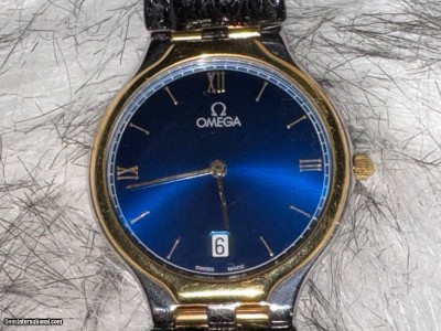 EVEN LOWER PRICE: Luxury Men’s Omega Deville Dress Blue dial watch. 18k gold bezel.