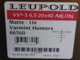 Leupold VX-3 6.5- 20 x 40mm Adj. Obj. Varmint Hunters Recticle Matte-1" tube as new in the box with the paperwork Super nice rifle scope - 9 of 9