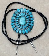 Navajo Turquoise and Silver Bolo Tie signed RW - 1 of 5