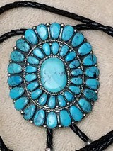 Navajo Turquoise and Silver Bolo Tie signed RW - 2 of 5