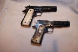 Matching Engraved and gold inlayed pair of 1911A1 pistols from the WWII era - 1 of 14
