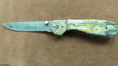 Damascus Folding Pocket Knife by Rodney Sheldon