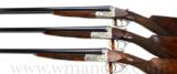 Marcel Thys 3 Gun Set 12, 20, 28 Gauge Ejectors 15" LOP, New Cond Engraved with Gold Inlay.
- 5 of 6