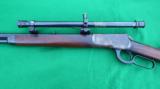  VERY RARE WINCHESTER 1892 FACTORY ORDERED WITH SCOPE.
INCLUDES CORRECT WINCHESTER A-5 SCOPE AND RARE OFFSET MOUNTS - 1 of 7