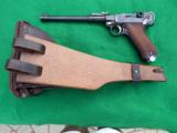 LUGER ARTLLERY DWM COMMERCIAL - GREAT HIGH CONDITION SHOOTER WITHLEATHER AND SHOULDER BOARD STOCK - 7 of 12