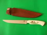 HAROLD CORBY STUNNING FILLET KNIFE-1976-ASTONISHING SCRIMSHAW BY MASTER SCRIMSHAW BOB BURDETTE-EXCEPTIONAL KNIFE OF EXTREME BEAUTY ! - 1 of 1