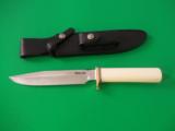 RANDALL MODEL #5-7" CAMP AND TRAIL KNIFE-IVORY HANDLE-BRASS HARDWARE-BRASS NAME PLATE-MUSEUM GRADE PIECE-ASTONISHING ! - 1 of 3