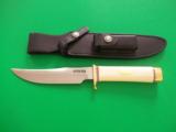 ASTONISHING IVORY-HANDLED RANDALL MODEL LITTLE BEAR BOWIE-BRASS HARDWARE-RARE SQUARE FLAT SINGLE BRASS GUARD--MUSEUM GRADE KNIFE-STUNNING - 1 of 3