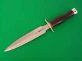 AMAZING RANDALL MODEL # 2-7" FIGHTING STILETTO-STACKED LEATHER HANDLE-BRASS DOUBLE GUARD-DURALUMIN BUTT CAP-A STUNNING KNIFE FROM THE SHOP! - 1 of 2