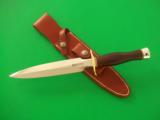AMAZING RANDALL MODEL # 2-7" FIGHTING STILETTO-STACKED LEATHER HANDLE-BRASS DOUBLE GUARD-DURALUMIN BUTT CAP-A STUNNING KNIFE FROM THE SHOP! - 2 of 2