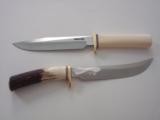 LOT OF TWO EXQUISITE RANDALL KNIVES: # 4-7" BIG GAME & SKINNER- # 5-7" CAMP & TRAIL KNIFE-BRASS FITTINGS-STAG-IVORY-MUSEUM PIECES-THE BEST! - 12 of 15