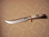 RANDALL MODEL # 4-7" BIG GAME AND SKINNER SELECTED SAMBAR STAG ANTLER HANDLE SINGLE BRASS GUARD BLACK LEATHER SCABBARD BRASS NAME PLATE 1991 - 3 of 8