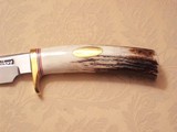 RANDALL MODEL # 4-7" BIG GAME AND SKINNER SELECTED SAMBAR STAG ANTLER HANDLE SINGLE BRASS GUARD BLACK LEATHER SCABBARD BRASS NAME PLATE 1991 - 2 of 8