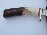 RANDALL MODEL # 4-7" BIG GAME AND SKINNER SELECTED SAMBAR STAG ANTLER HANDLE SINGLE BRASS GUARD BLACK LEATHER SCABBARD BRASS NAME PLATE 1991 - 6 of 8