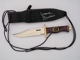 RANDALL SPECIAL WAYNE BUXTON FIGHTER LOW SERIAL # 295 CUSTOM HANDLE BLACK/RED/YELLOW MICARTA RARE SIGNED SCABBARD A BEAUTY! - 4 of 10