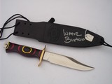 RANDALL SPECIAL WAYNE BUXTON FIGHTER LOW SERIAL # 295 CUSTOM HANDLE BLACK/RED/YELLOW MICARTA RARE SIGNED SCABBARD A BEAUTY! - 8 of 10