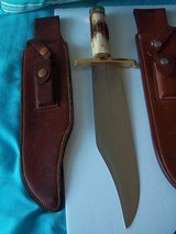 RANDALL MODEL # 12-11" SMITHSONIAN BOWIE BRASS HARDWARE, INDIA STAG HANDLE ORIGINAL H.H. HEISER BROWN LEATHER SCABBARD 1955 A RARITY IN TODAY' - 8 of 12