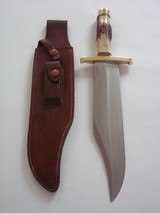 RANDALL MODEL # 12-11" SMITHSONIAN BOWIE BRASS HARDWARE, INDIA STAG HANDLE ORIGINAL H.H. HEISER BROWN LEATHER SCABBARD 1955 A RARITY IN TODAY' - 7 of 12